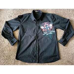 Vintage Dolphino Button Up Shirt Men's Medium Cross Black Shirt Mall Goth Y2K